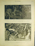 Original Old Antique Print Boer Natal Trotter Ostrich Salmon Esk Fishing 1901