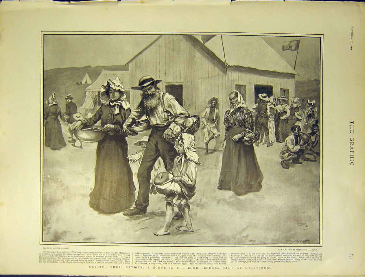 Original Old Antique Print Rations Boer War Camp Maritzburg Africa 1901 20th