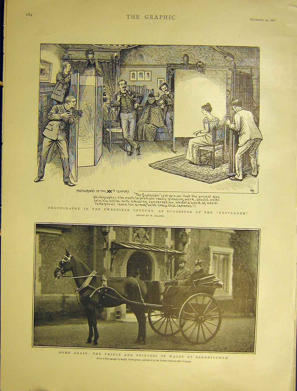Original Old Antique Print Prince Princess Wales Sandringham Photography 1901