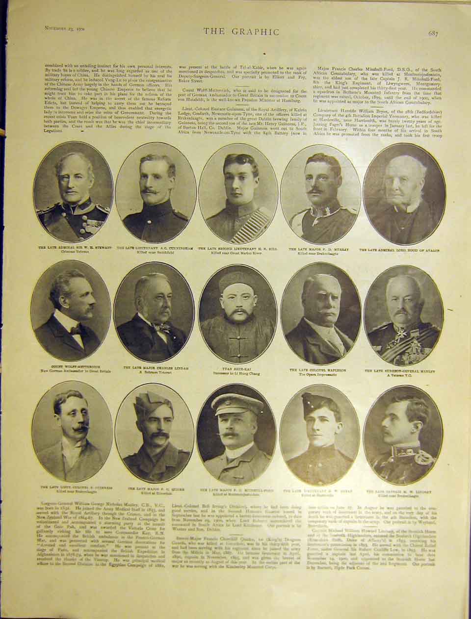 Original Old Antique Print Portrait Army Sier Leader Veteran 1901 20th