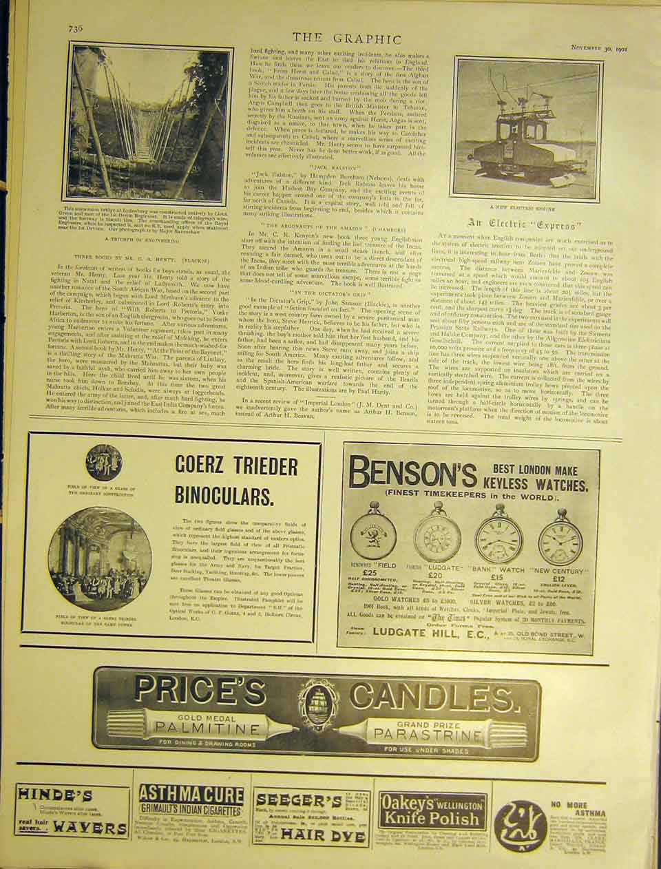 Original Old Antique Print Electric Engine Engineering Advert Benson 1901 20th