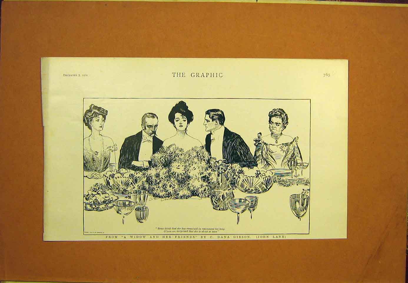 Original Old Antique Print Gibson Play Widow Friends 1901 20th