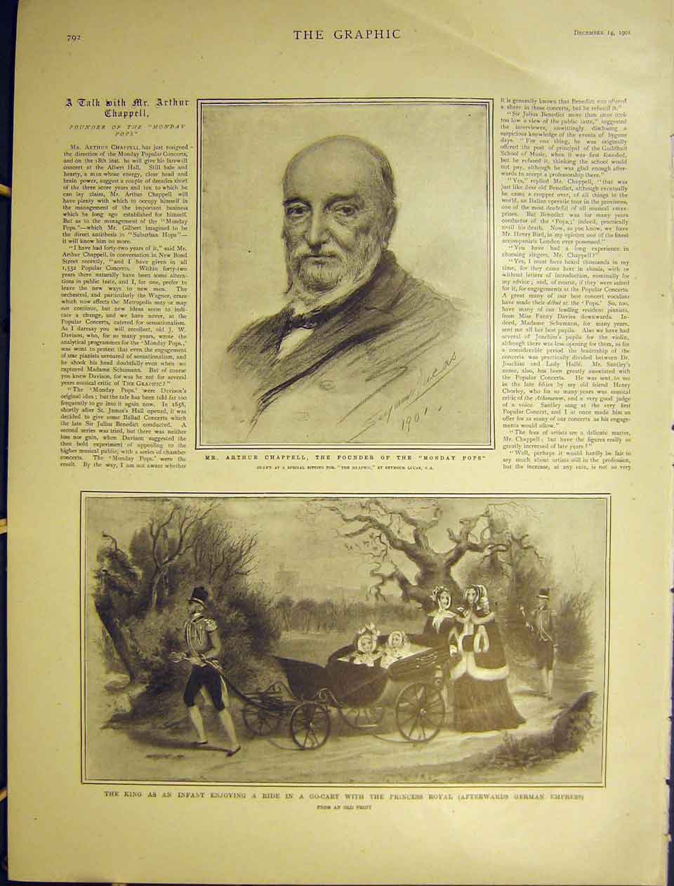 Original Old Antique Print Portrait Chappell Monday Pops Princess Royal 1901