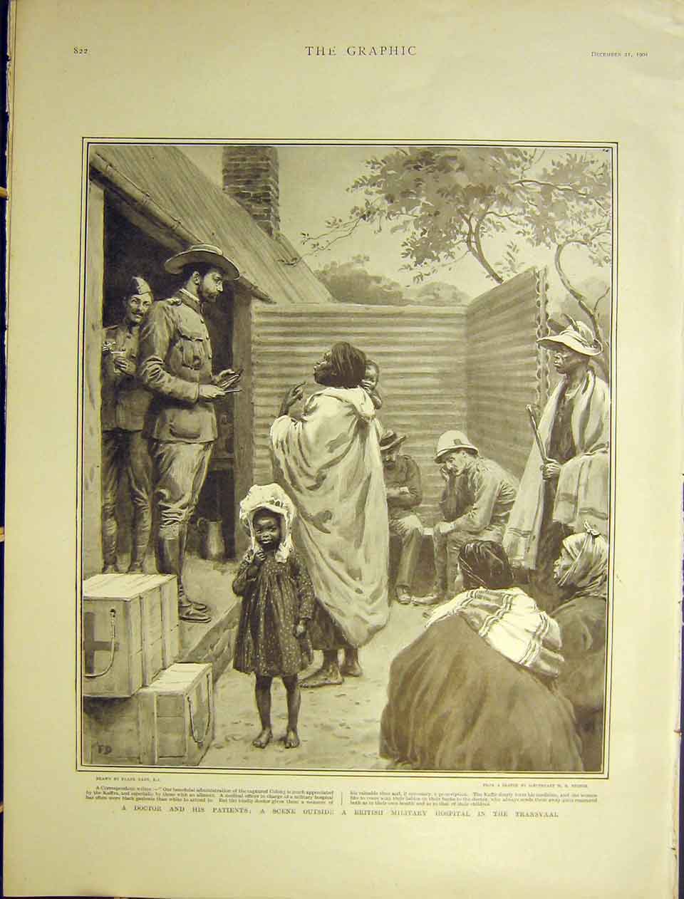 Original Old Antique Print Doctor British Military Hospital Transvaal 1901 20th