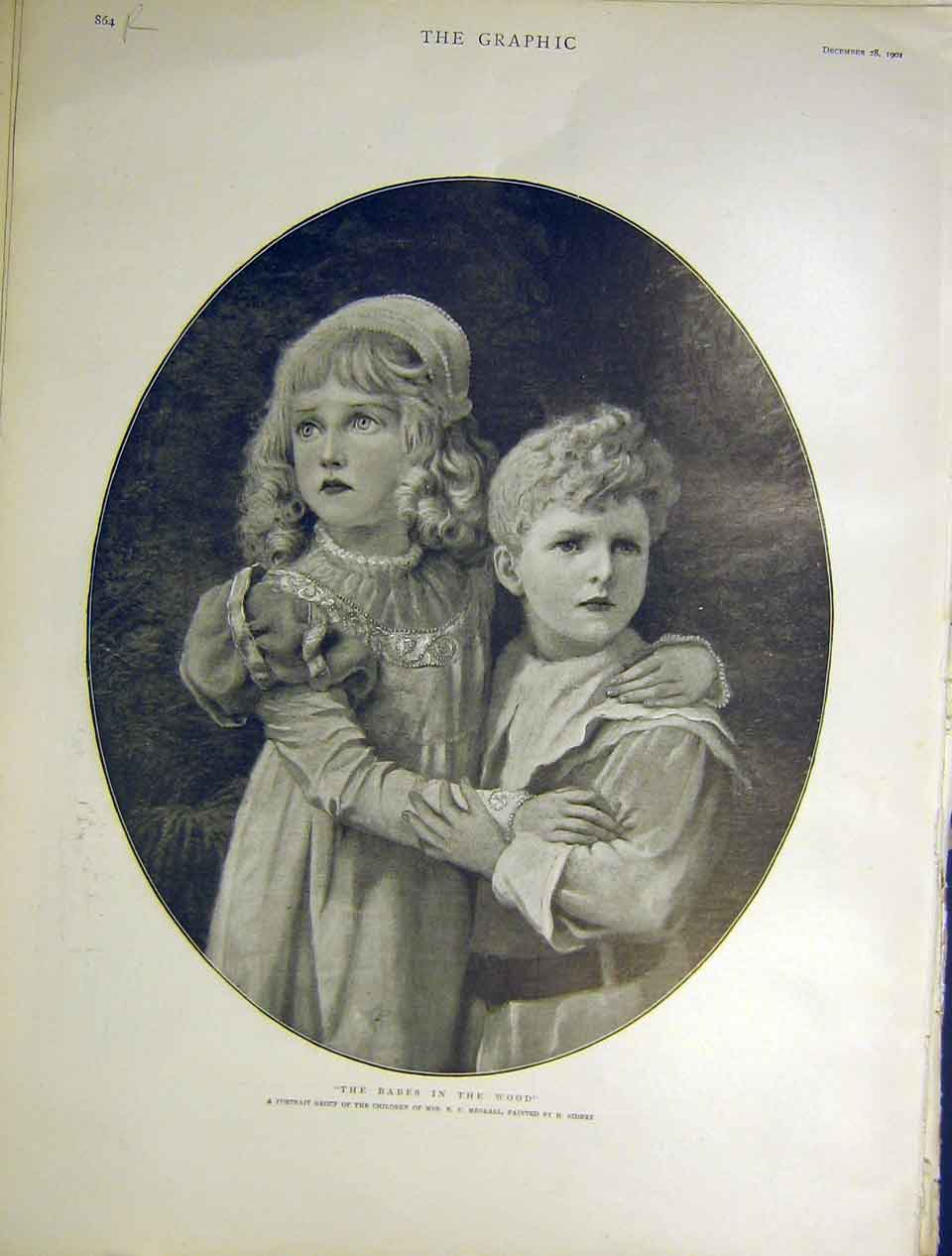 Old Antique Print Babes Wood Children Merrall Sicily Pigeon Clement 1901 20th