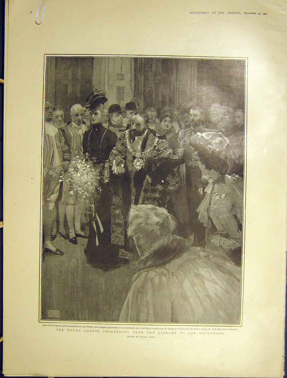 Original Old Antique Print Library Guild Hall Mayor Princess Wales 1901 20th