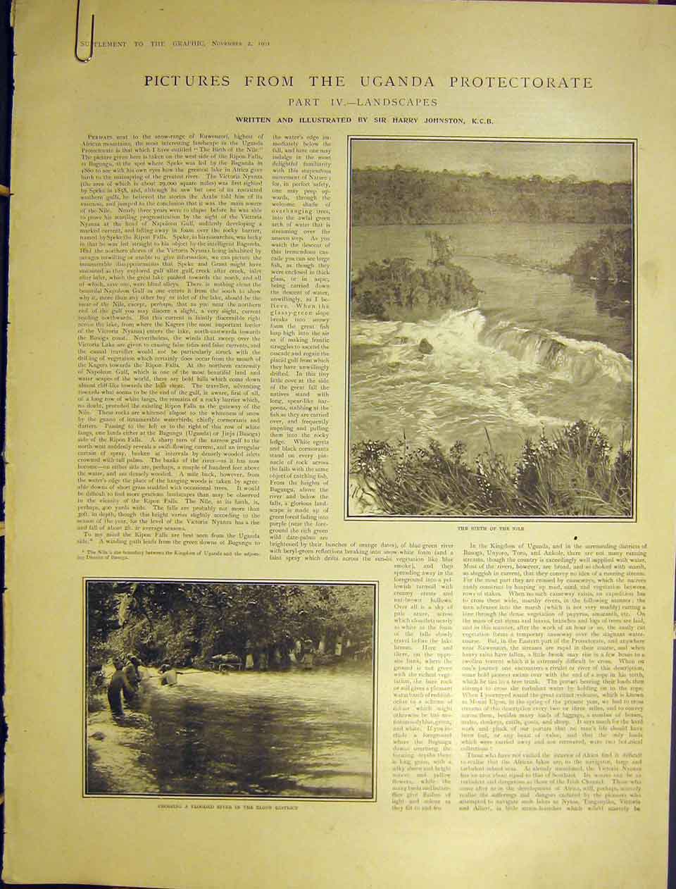 Original Old Antique Print Uganda Johnston Nile Ruwenzori Africa 1901 Victorian