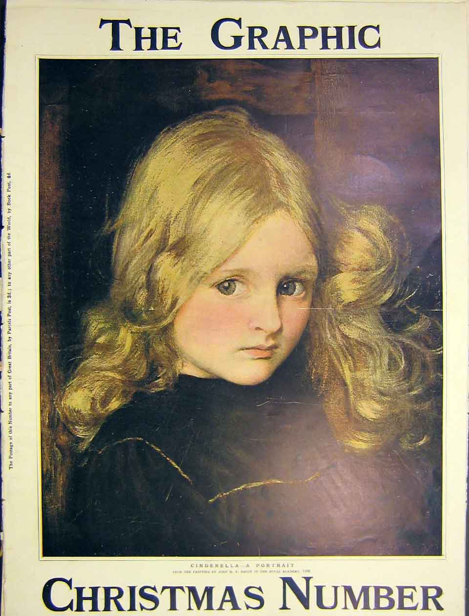 Original Old Antique Print Portrait Cinderella Bacon Girl Child Fine Art 1901