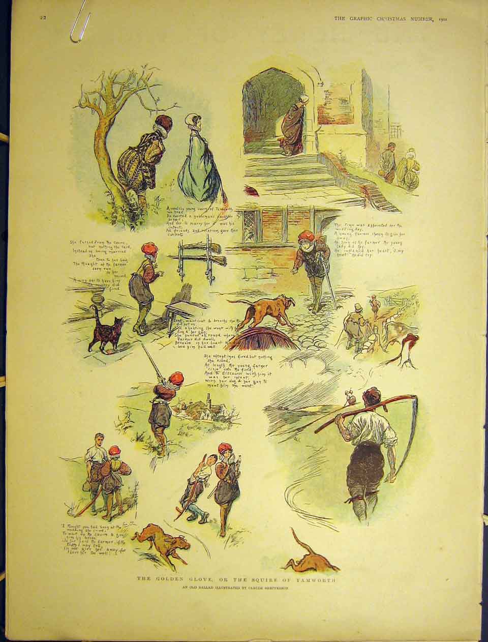 Original Old Antique Print Christmas Ballad Shepperson Gem Glove 1901 Victorian