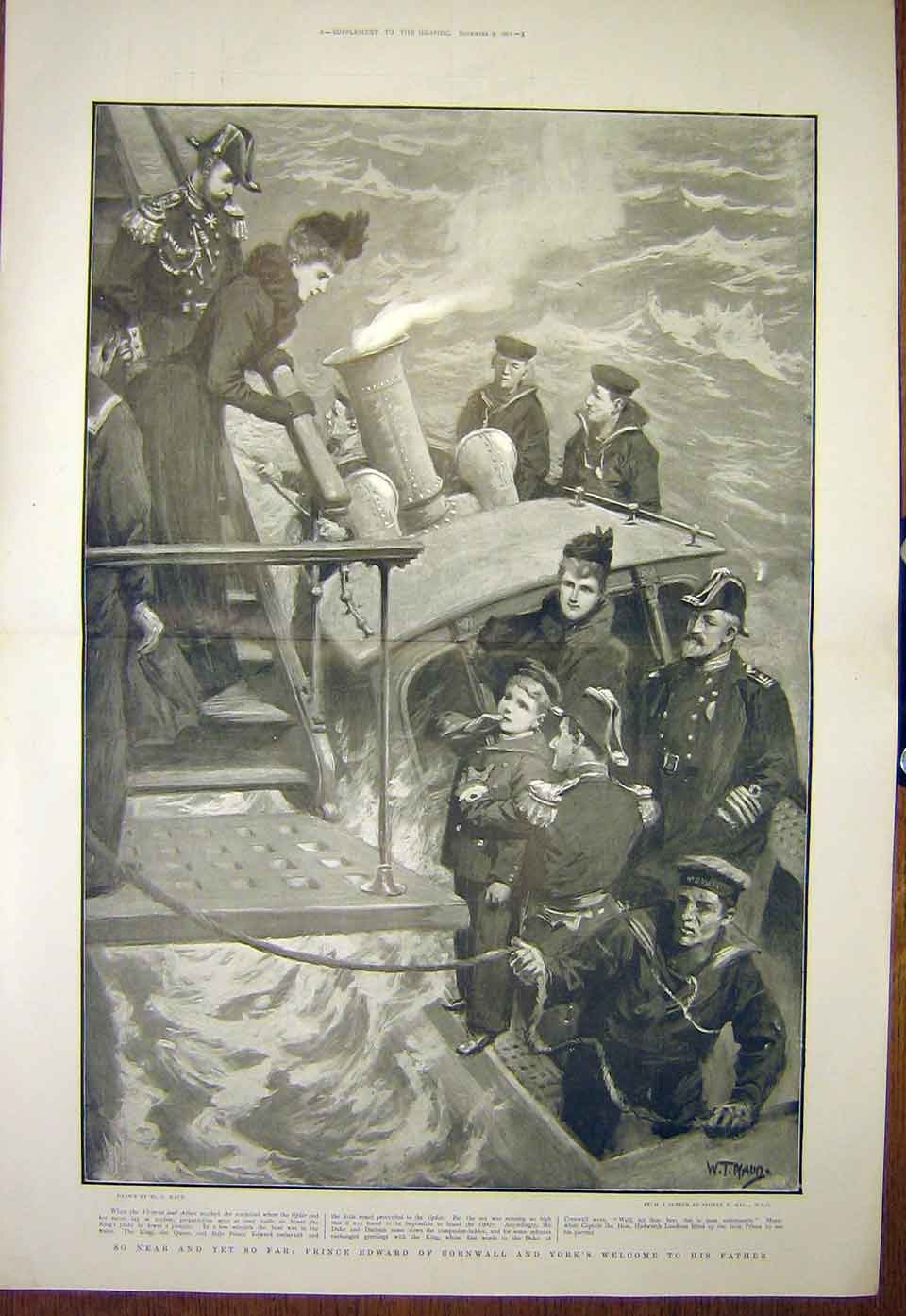 Original Old Antique Print Prince Edward Duke Corwall Steam Ship Sea 1901 20th