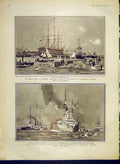 Original Old Antique Print Fleet Spithead Portsmouth International Squadron 1902