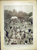 Original Old Antique Print Children Coronation Fete Victoria Park Cricket Match