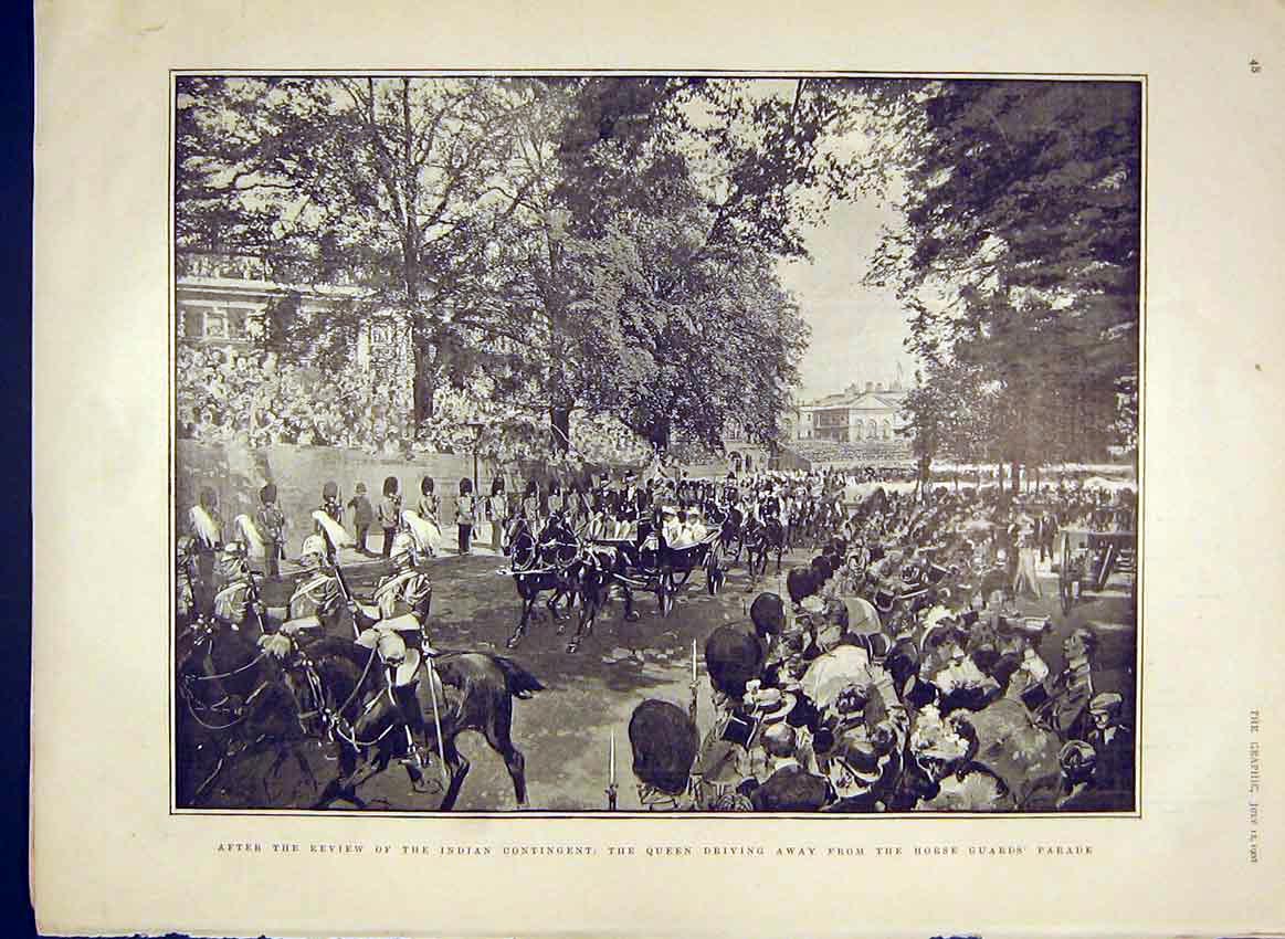 Old Antique Print Review Indian Contingent Queen Horse Guards Parade 1902 20th