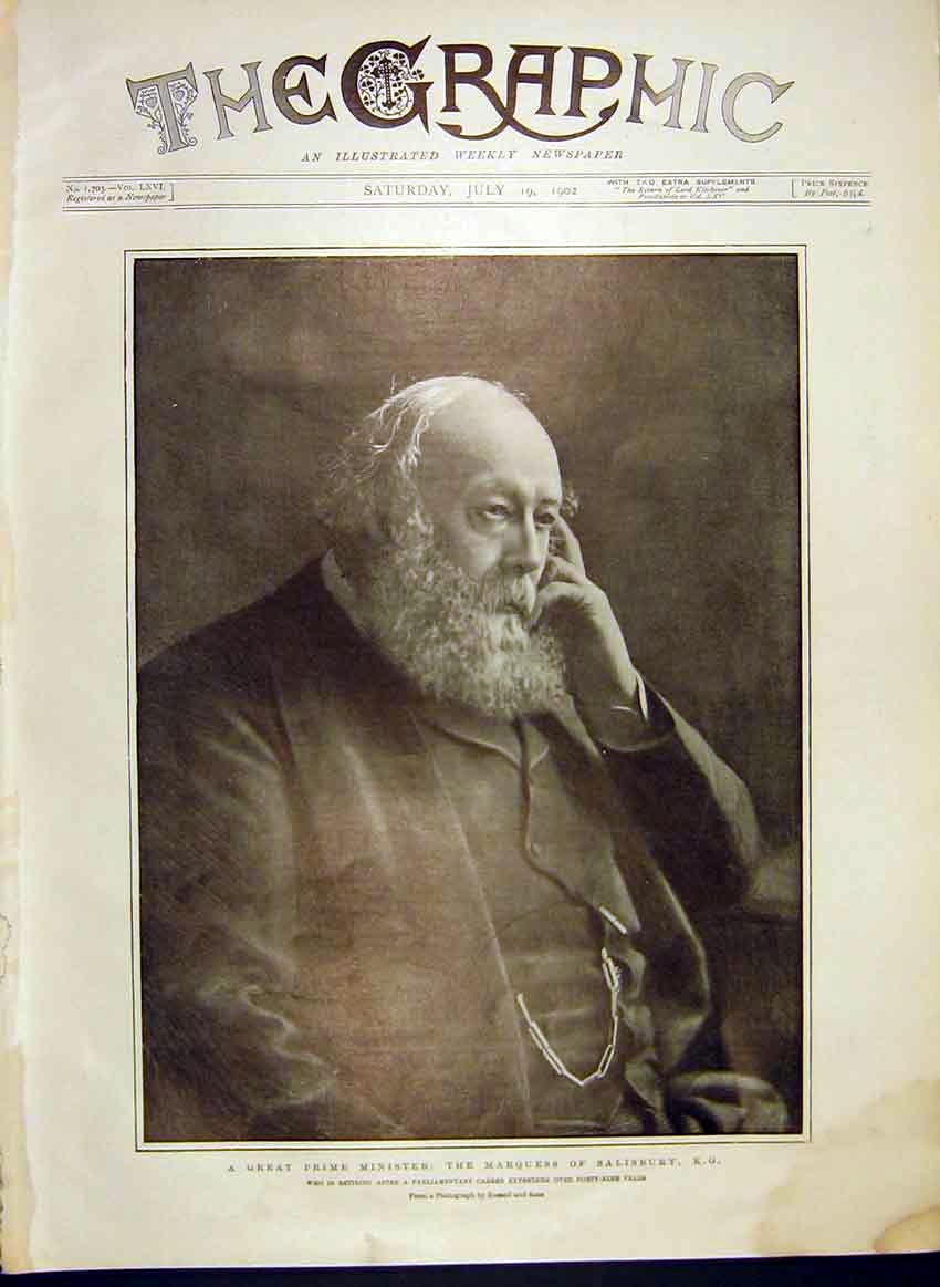Original Old Antique Print Prime Minister Marquess Salisbury Portrait 1902 20th