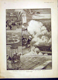 Original Old Antique Print Aerial Voyage London Graphic Balloon Dickinson 1902