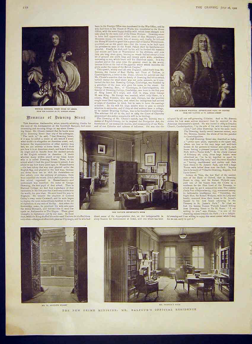 Original Old Antique Print Prime Minister Balfour Osborne Walpole Portrait 1902