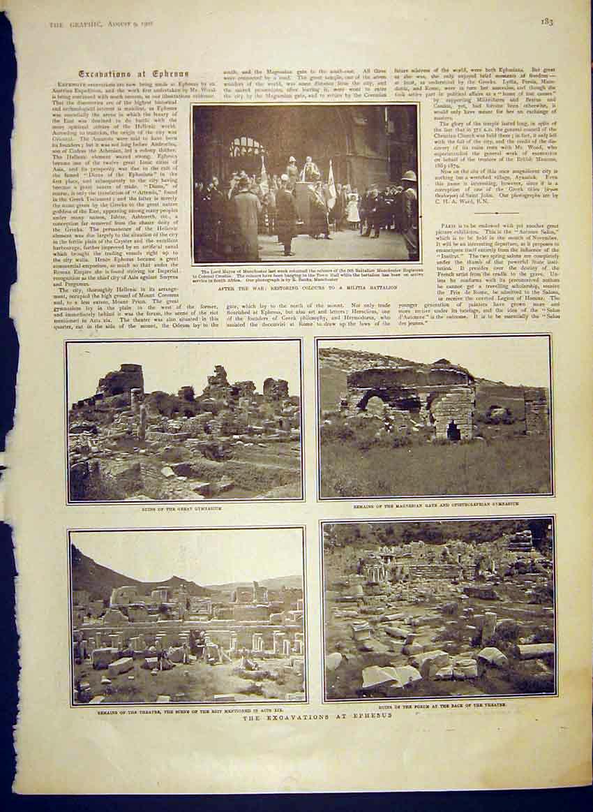 Original Old Antique Print Militia Battalion Excavations Ephesus Ruins 1902 20th
