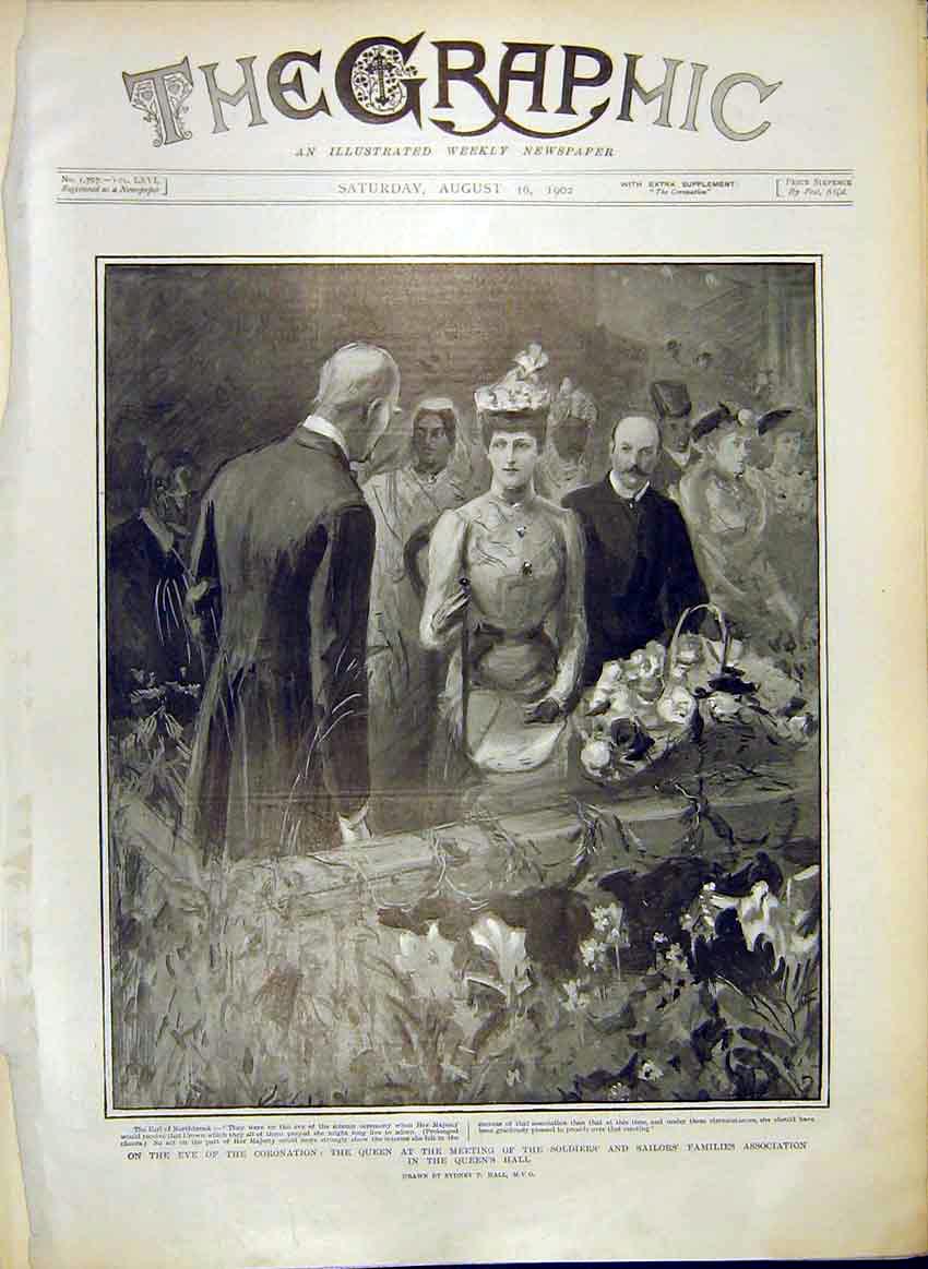 Original Old Antique Print Coronation Sier Sailors Family Association Hall 1902