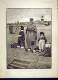 Original Old Antique Print Ferry Study Sketch Volendam Hardy Fine Art 1902 20th