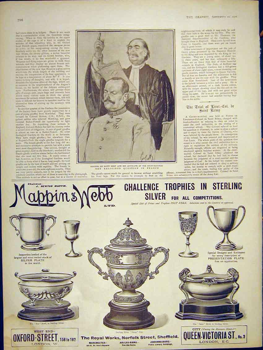 Original Old Antique Print Colonel Remy Advocate Court-Martial Religioius France