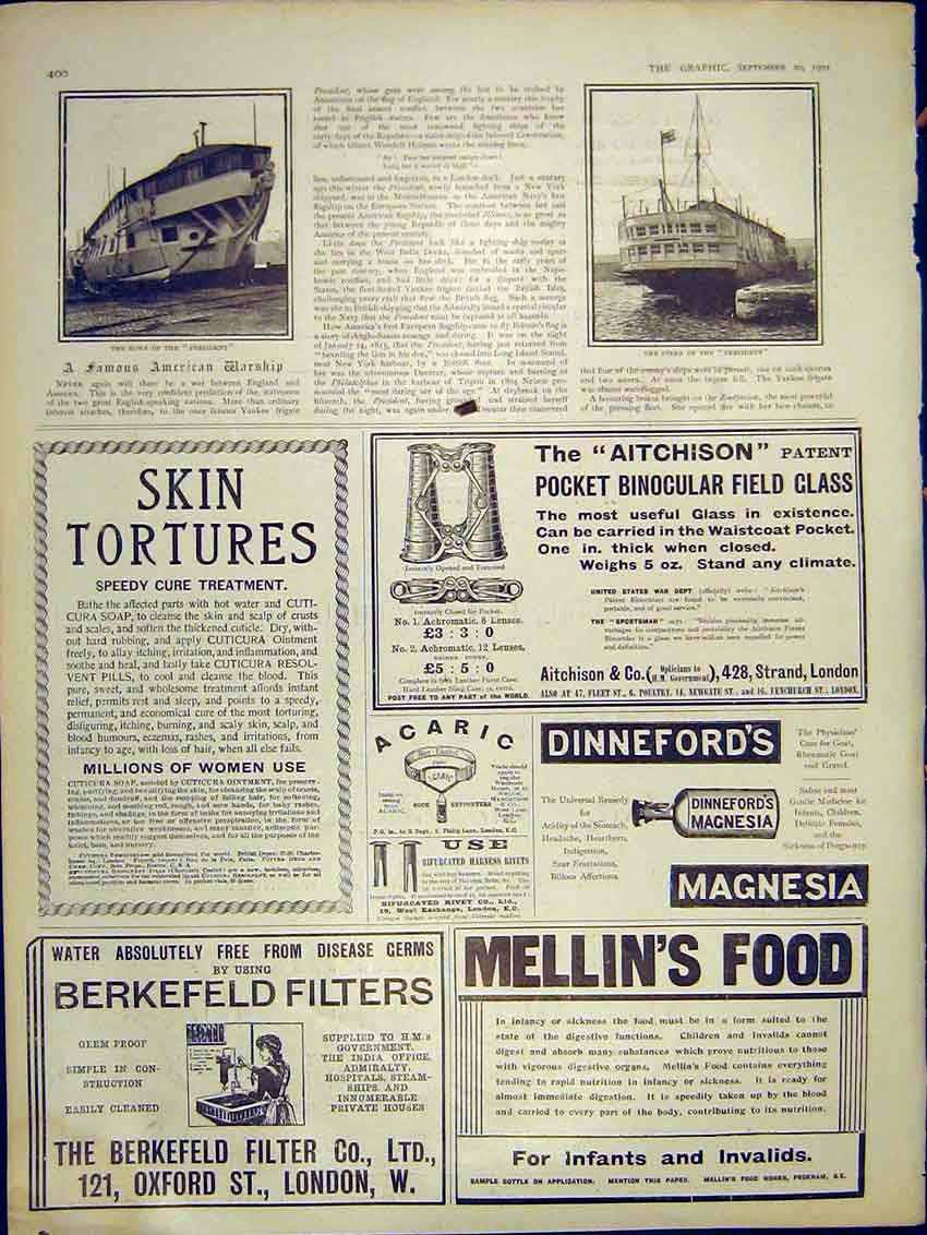 Original Old Antique Print President Bow Stern American Warship 1902 20th