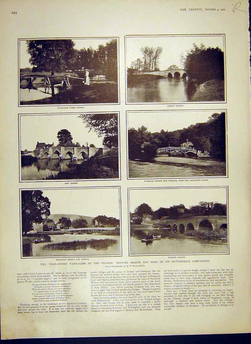 Old Antique Print Thames Vandalism Bridge Portrait Queen Alexandra 1902 20th
