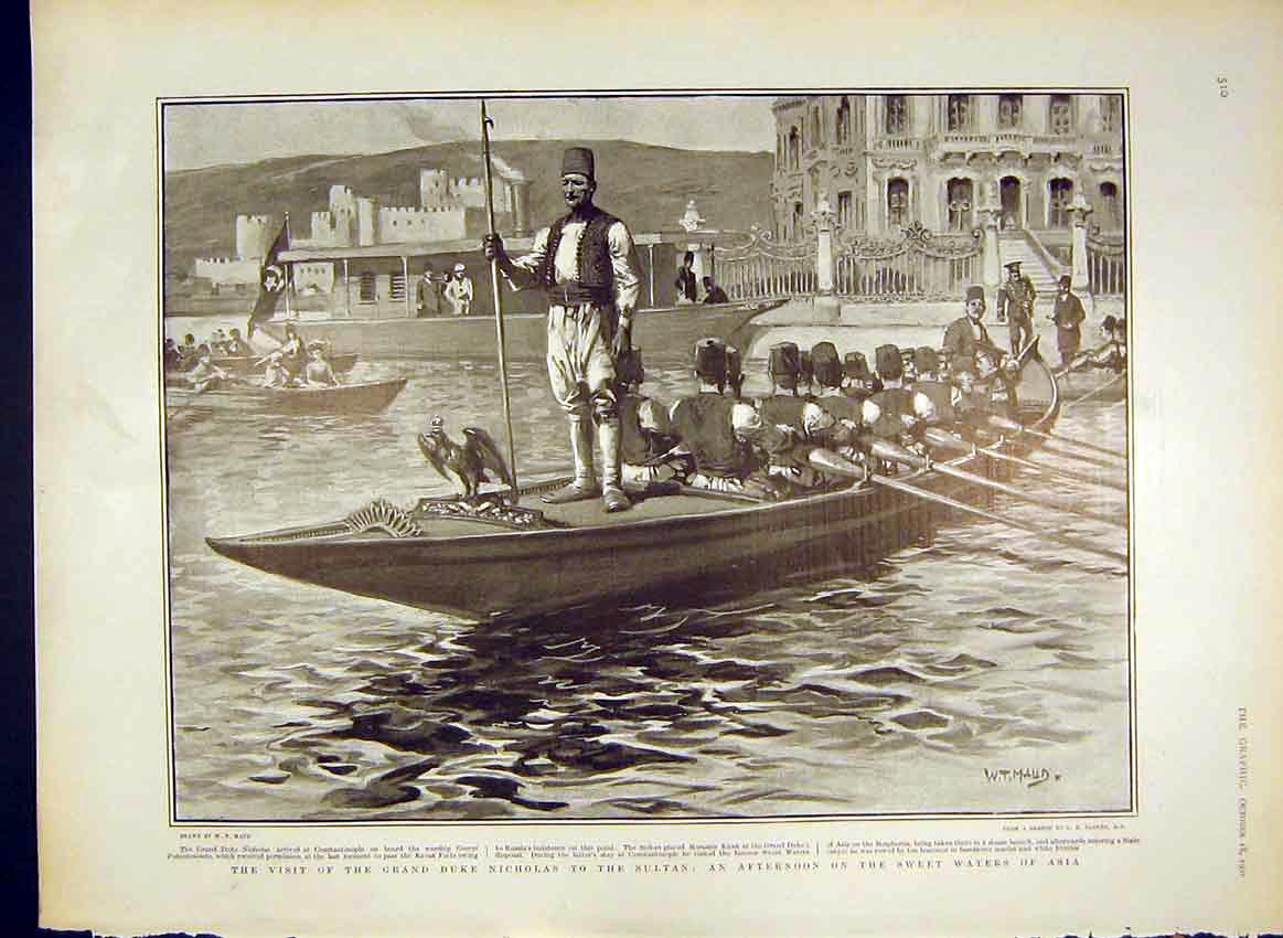 Original Old Antique Print Duke Nicholas Sultan Asia Constantinople 1902 20th
