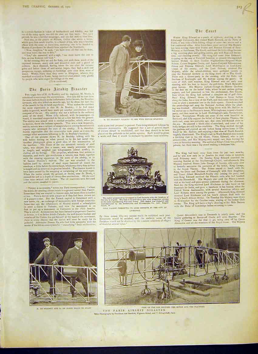 Old Antique Print Bradsky Roberts Casket Paris Airship Sport Indian Art