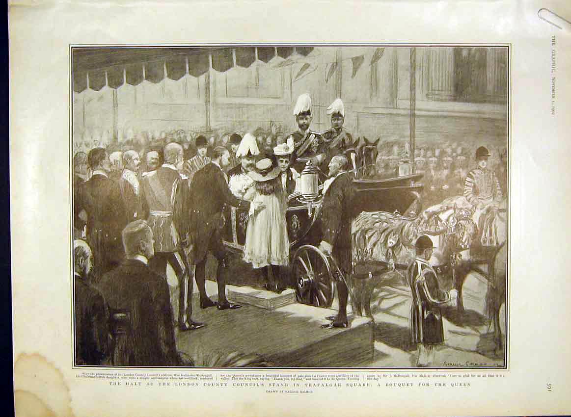 Original Old Antique Print Trafalgar Square County Council St Paul'S Royal 1902