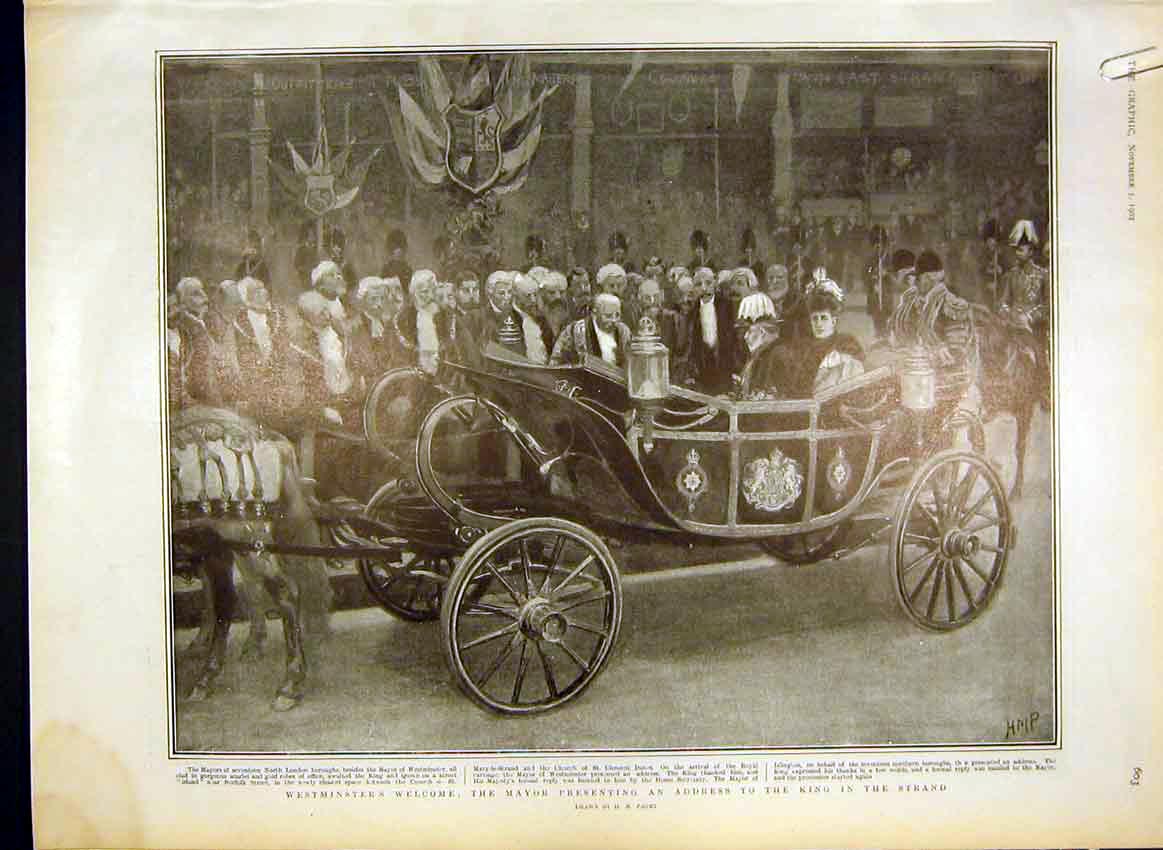 Old Antique Print Westminster Mayor King Sheriff Procession Ludgate 1902 20th