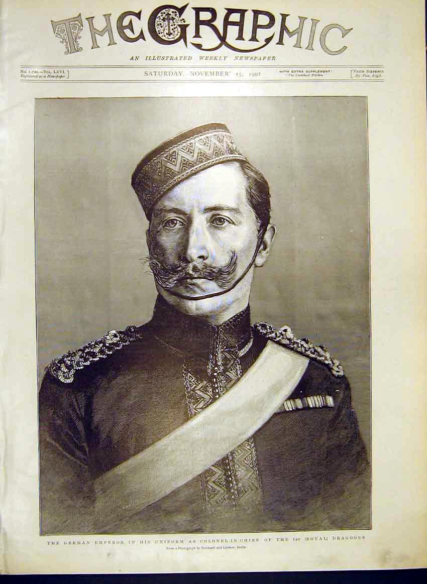 Original Old Antique Print German Emperor Uniform Colonel-In-Chief Dragoons 1902