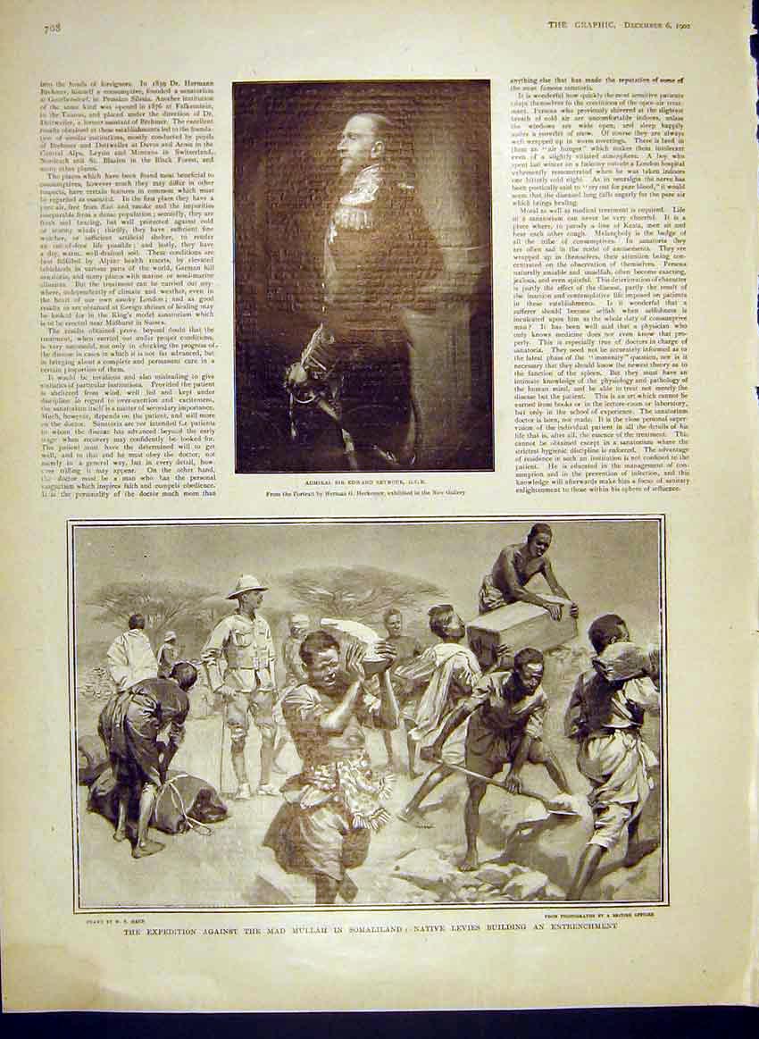 Original Old Antique Print Portrait Seymour Herkomer Somaliland Expedition 1902