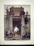 Original Old Antique Print Gateway Villa Cavallieri Rome Italy Corrodi 1902 20th