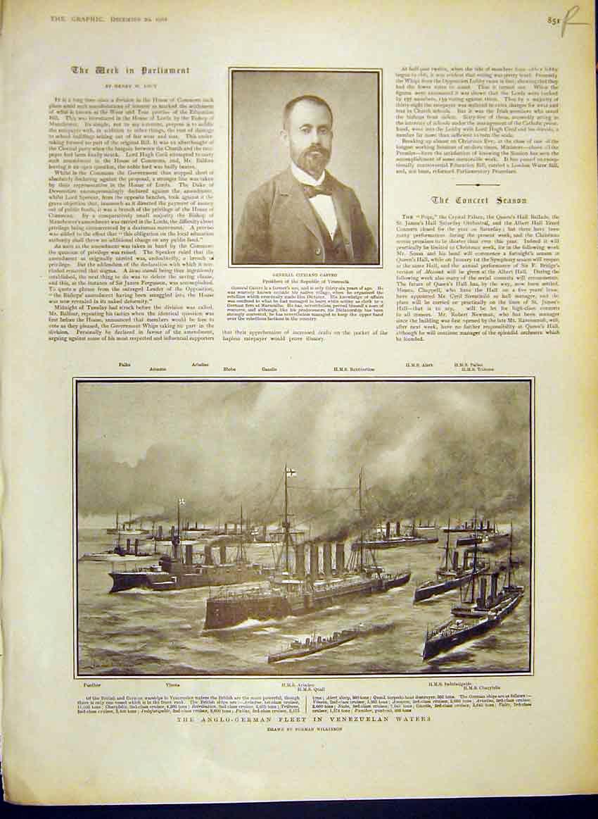 Old Antique Print Portrait Castro Anglo-German Fleet Relics Maoris 1902 20th