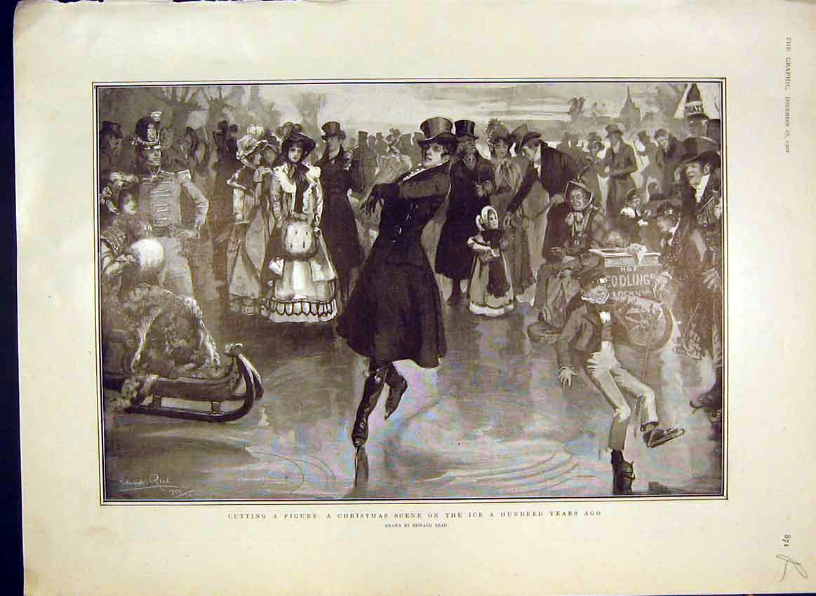 Original Old Antique Print Ice Christmas Scene Read Venezuela Caracas 1902 20th