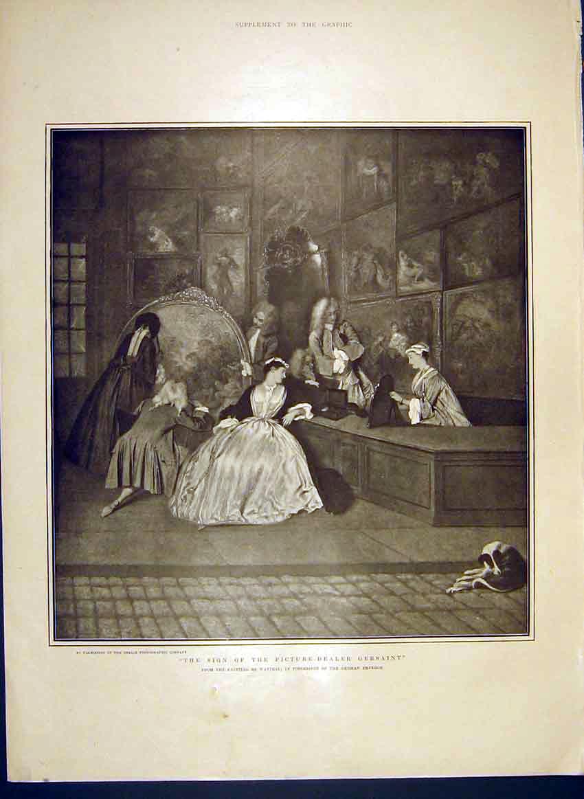 Original Old Antique Print Picture-Dealer Gersaint Watteau Fine Art 1902 20th
