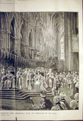 Original Old Antique Print Coronation Westminster Abbey King Queen 1902 20th