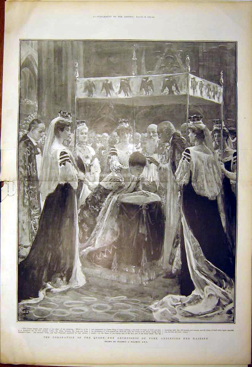 Old Antique Print Coronation Archbishop York Marlborough Parliament 1902 20th
