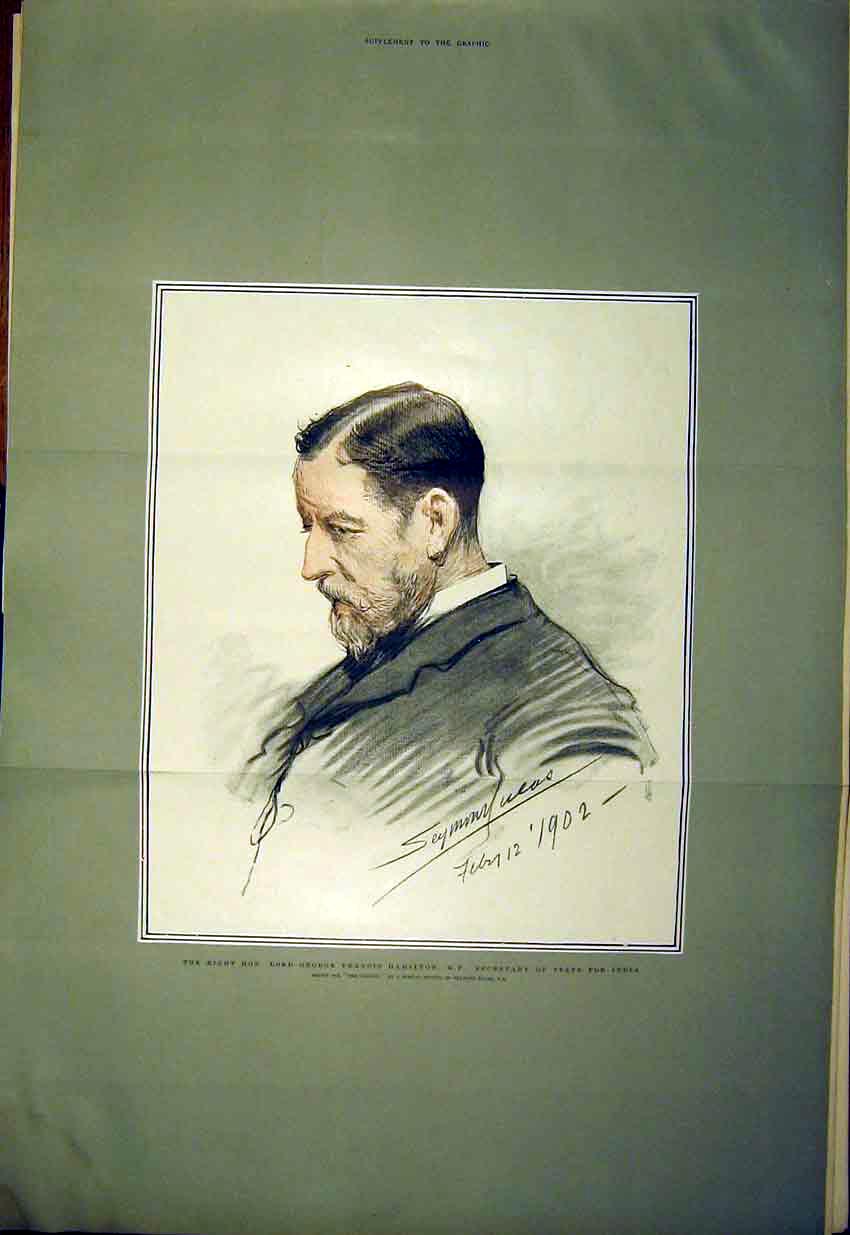 Original Old Antique Print Portrait Hamilton Secretary State India Lucas 1902