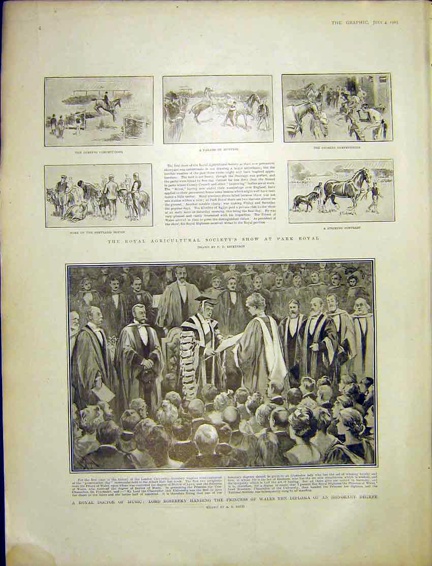 Original Old Antique Print Royal Agricultural Show Roseberry Doctor Music 1903