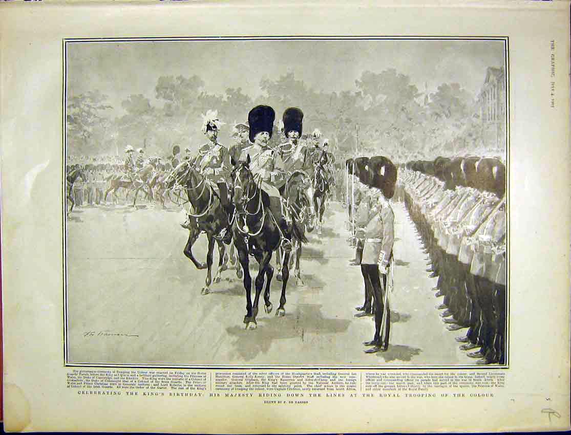 Old Antique Print Trooping The Colour Servia King Peter Benedictine Monks
