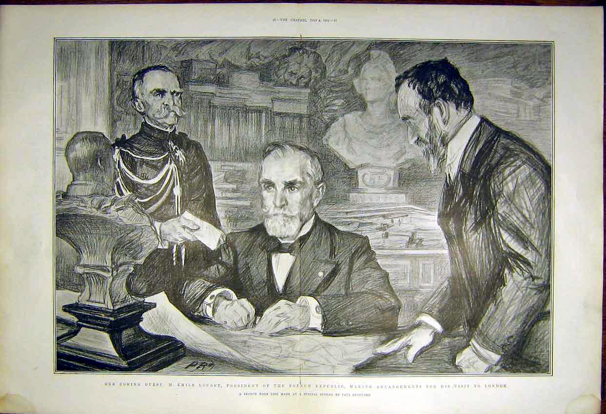 Old Antique Print Loubet President French Republic Renouard Portrait 1903 20th