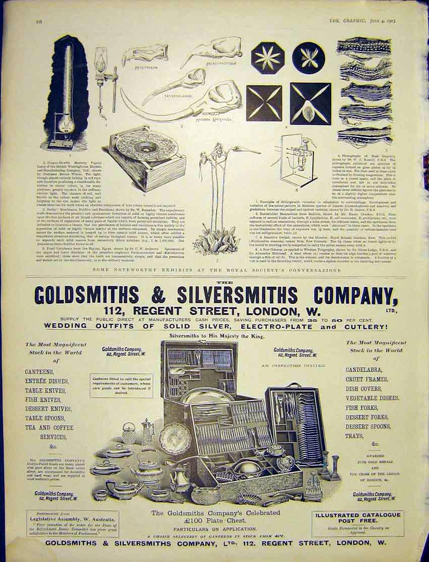 Original Old Antique Print Royal Society Conversazione Exhibits Advert 1903 20th
