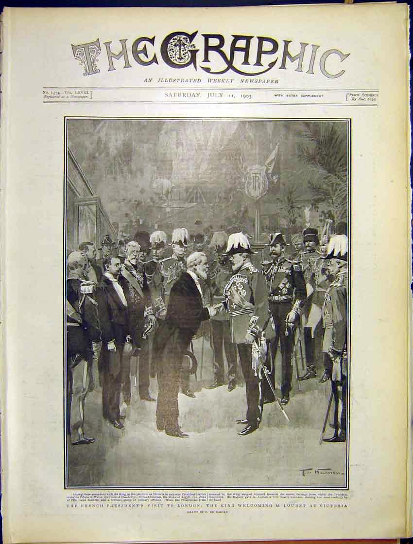 Original Old Antique Print French President Loubet King Victoria Station 1903