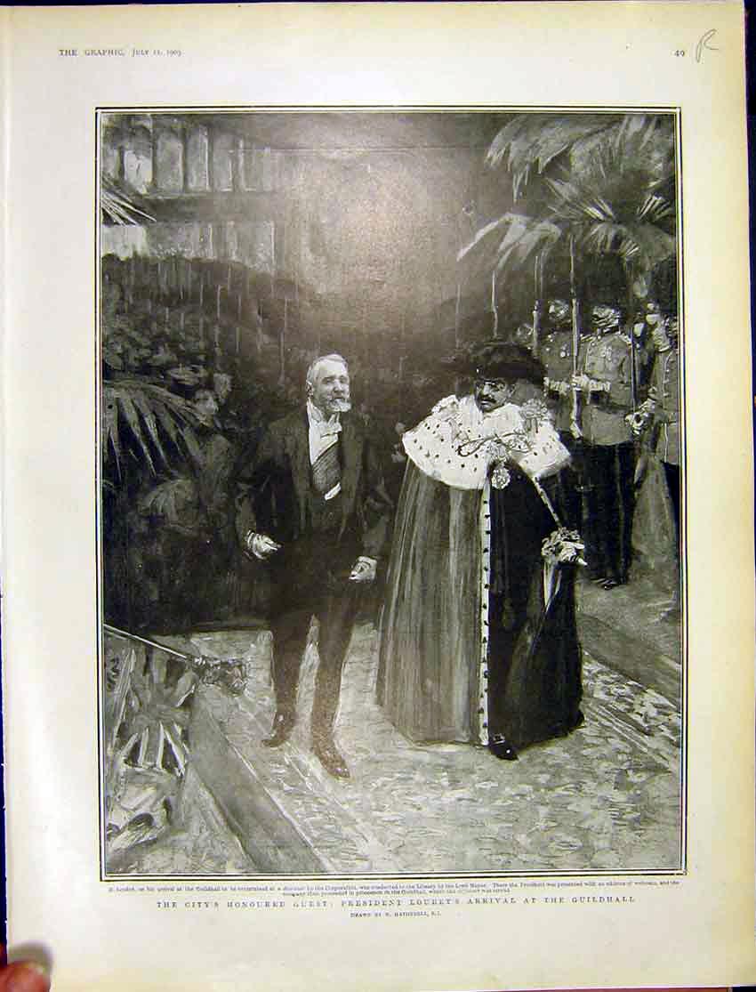 Original Old Antique Print Prsident Loubet London Visit 1903 20th Century