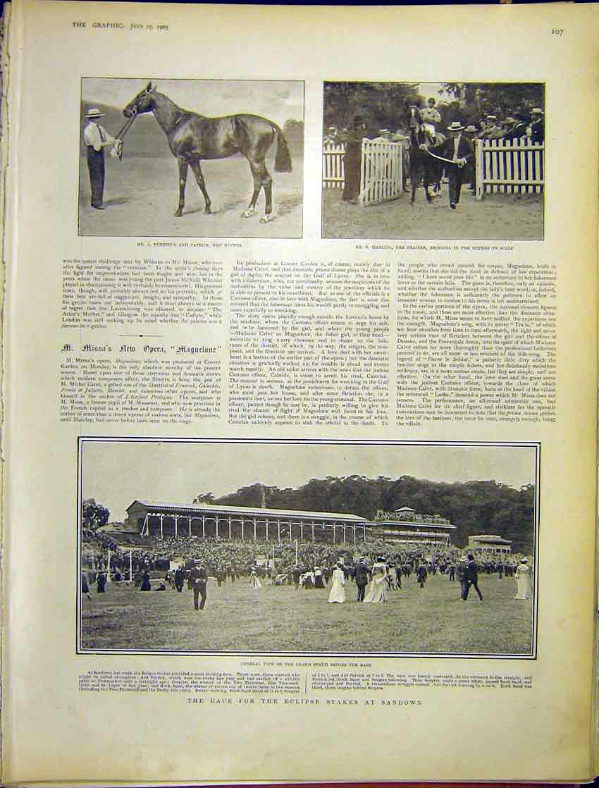 Original Old Antique Print Horse Race Eclipse Stakes Sandown Ard Patrick 1903