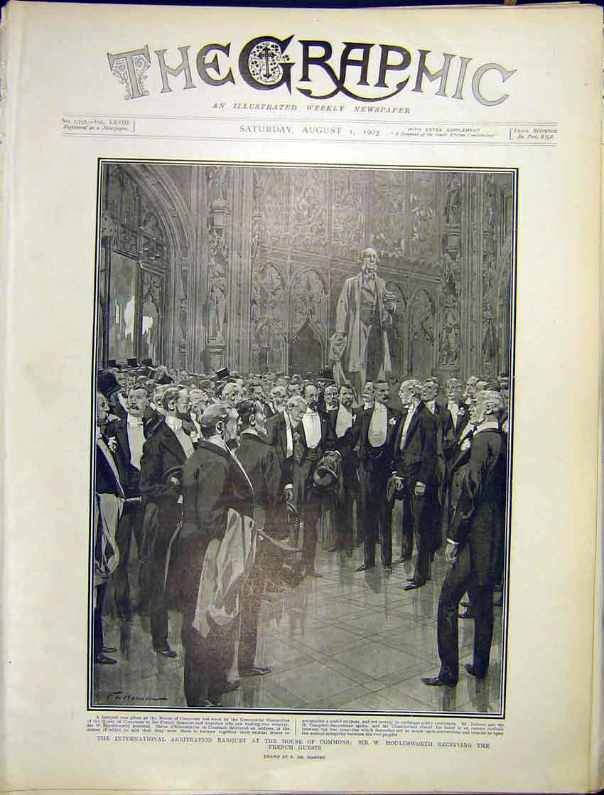 Original Old Antique Print Arbitration Banquet House Commons Houldsworth 1903