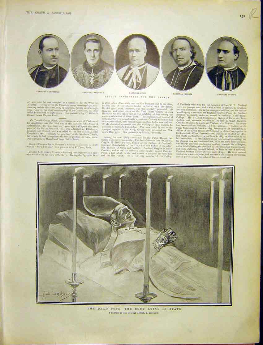 Old Antique Print Pope Lie In State Sketch Bianchini Somali Campaign 1903 20th