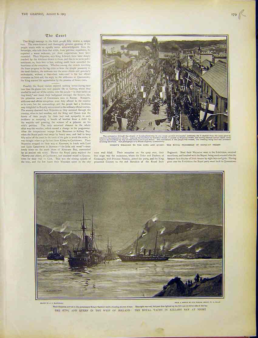 Original Old Antique Print Irish Royal Visit Phot0Graphs 1903 20th Century