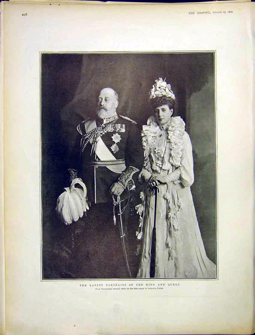 Original Old Antique Print Portrait King Queen Lafayette Photograph 1903 20th